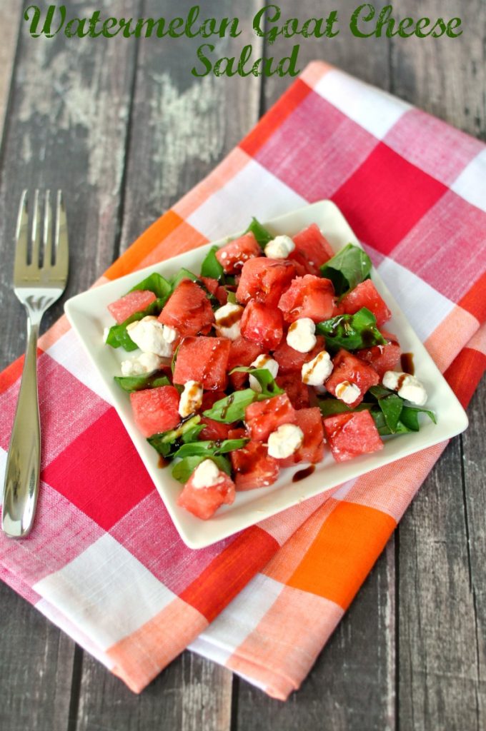 Watermelon is the best summer fruit. Enjoy it in a delicious watermelon goat cheese salad for an amazing and light snack or lunch.