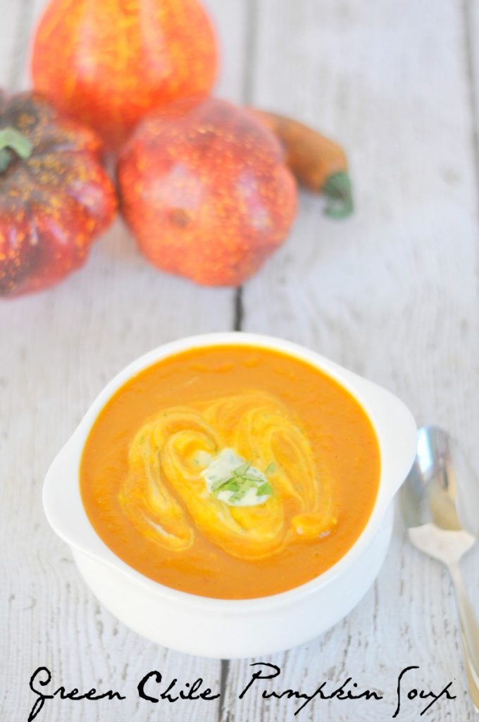 I love using pumpkin in savory dishes and this green chile pumpkin soup is so delicious. It is the perfect fall soup recipe.