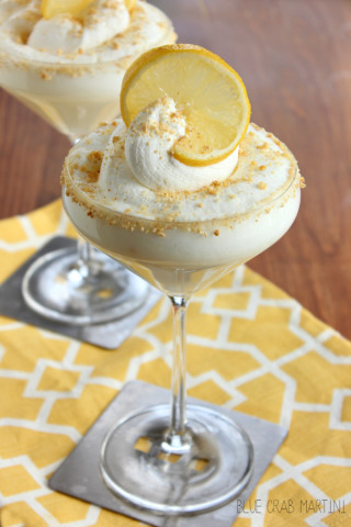 Lemon Meringue Martini- sinfully sweet with a pop of lemony tartness! #limoncello #lemon #martini | Blue Crab Martini
