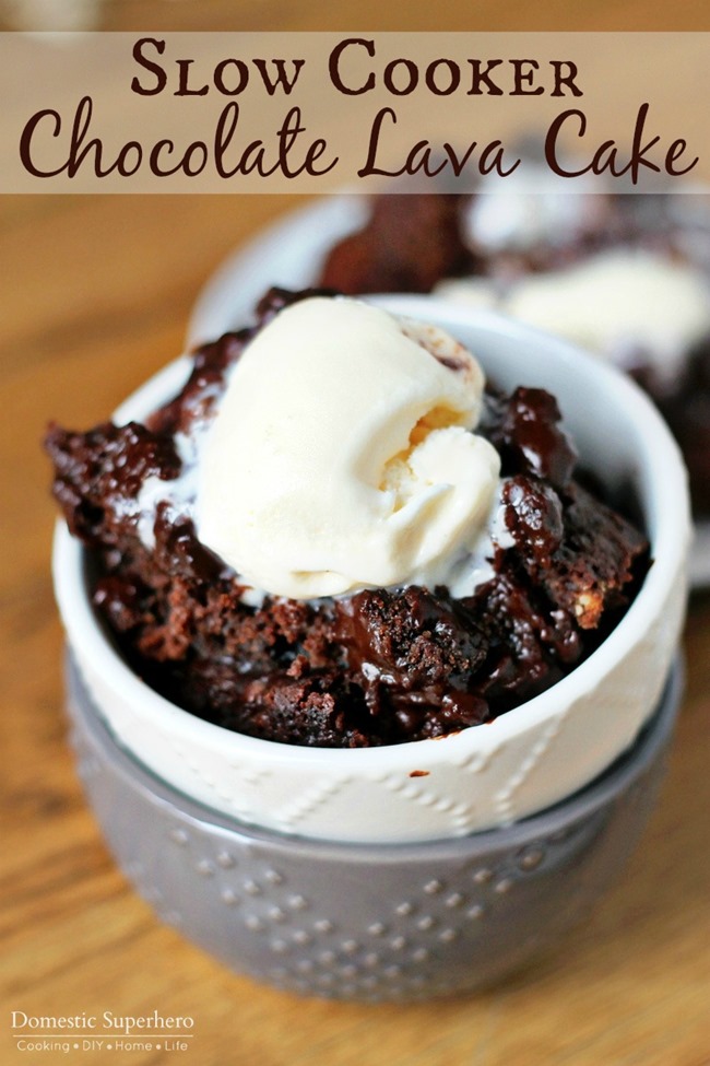 Slow Cooker Chocolate Lava Cake - a moist delicious cake oozing with hot chocolate sauce. This slow cooker recipe is not only easy, but probably the best thing you'll ever make in a slow cooker. 