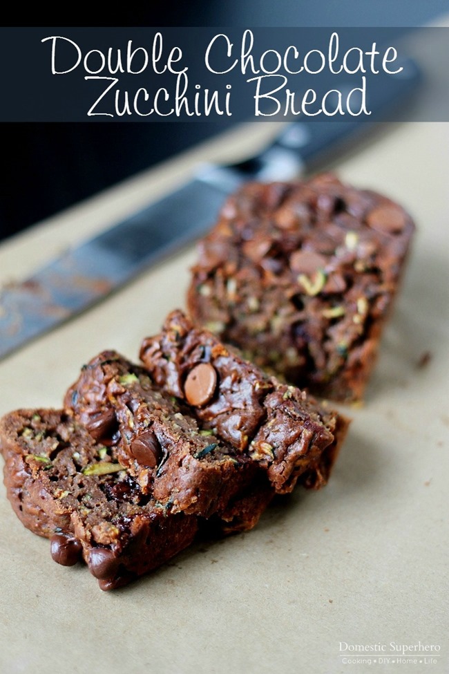  I love this Double Chocolate Zucchini bread because it could be dessert or breakfast. It is packed with zucchini, but you would never know it while you are eating it. This is perfect for those little picky eaters who refuse to touch anything green