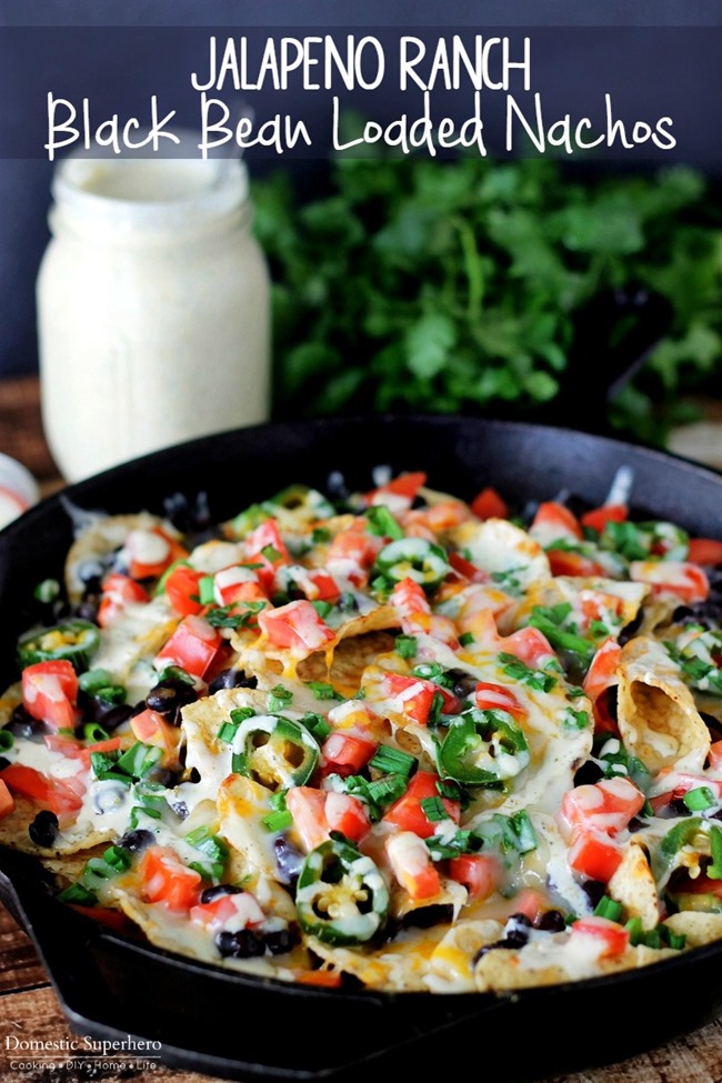 Jalapeno Ranch Black Bean Loaded Nachos - loaded with fresh ingredients and spicy jalapeno ranch, these come together in less than 20 minutes!