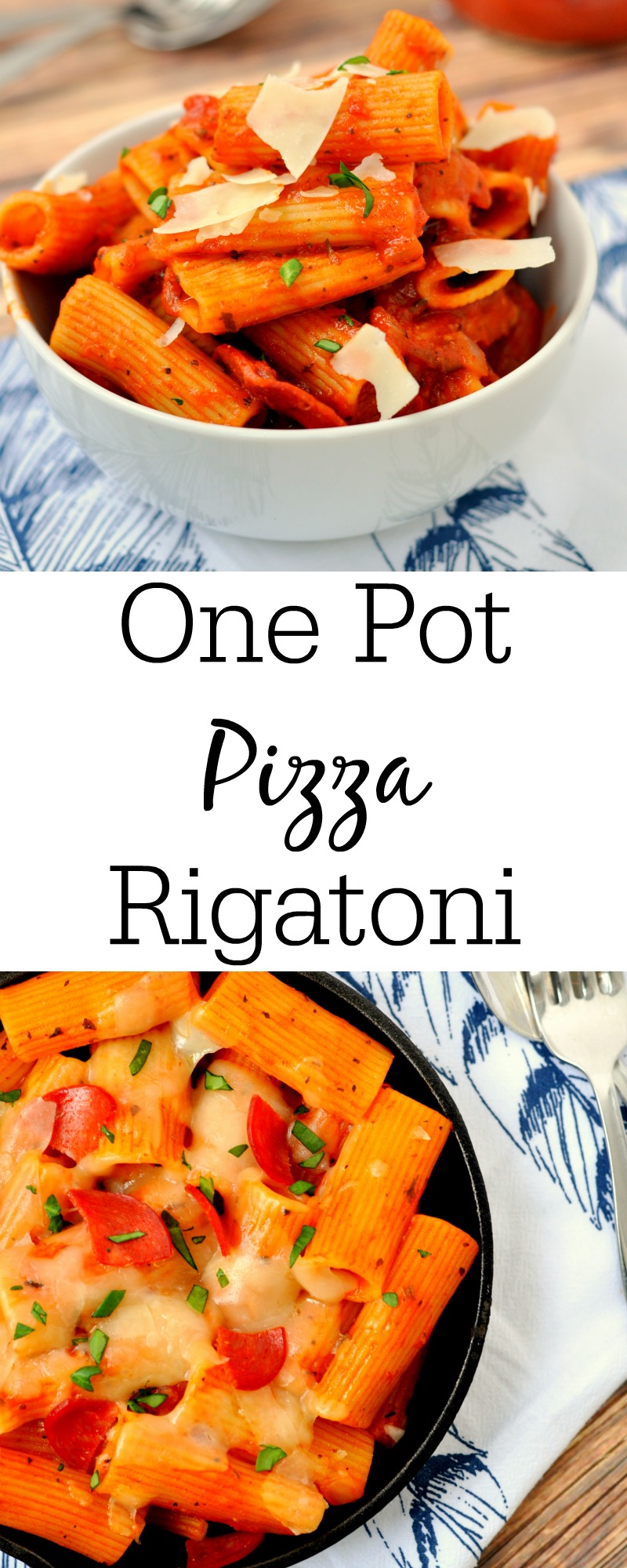One pot pizza rigatoni is the perfect easy meal that cooks fast and tastes amazing. It will solve your dinner problem any night.